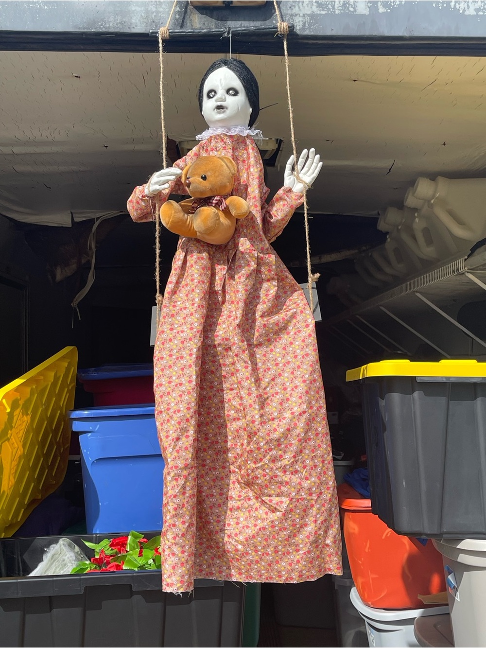 Hanging Decorative Doll in Pink Floral Dress with Teddy